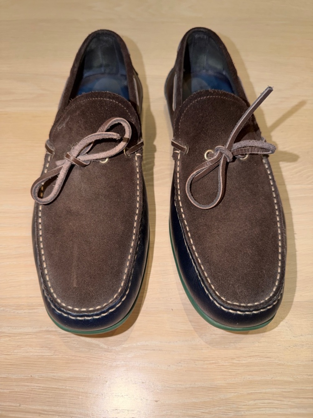 Salvatore Ferragamo Brown Suede Driving Loafers with Lace Detail